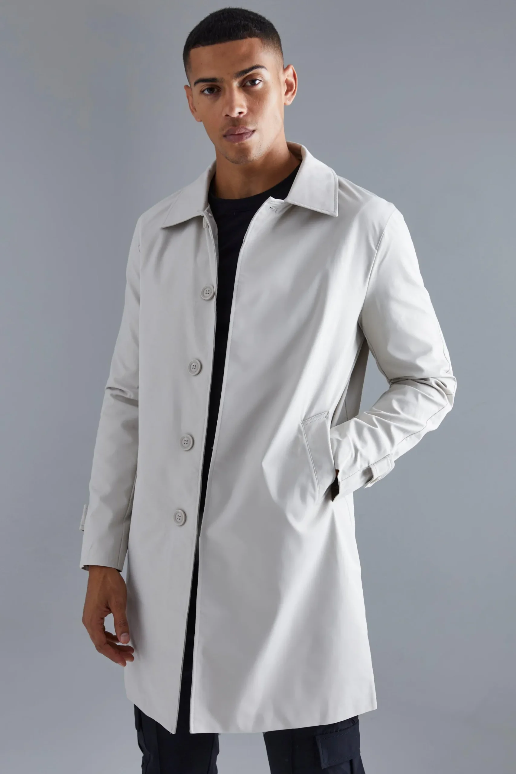 Single Breasted Poly Twill Mac | BoohooMAN UK