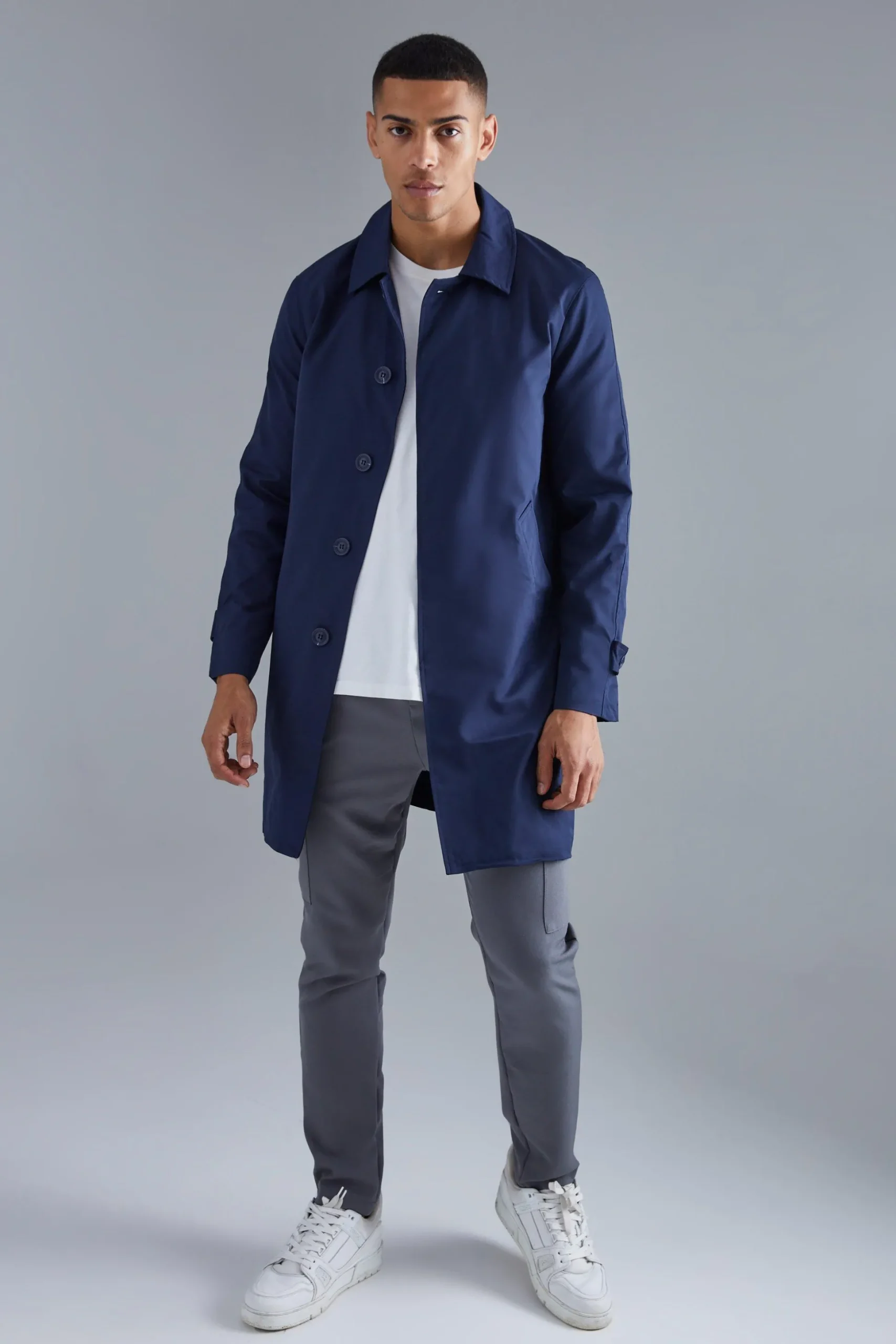 Single Breasted Poly Twill Mac | BoohooMAN UK