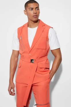 Single Breasted Sleeveless Suit Jacket | BoohooMAN UK