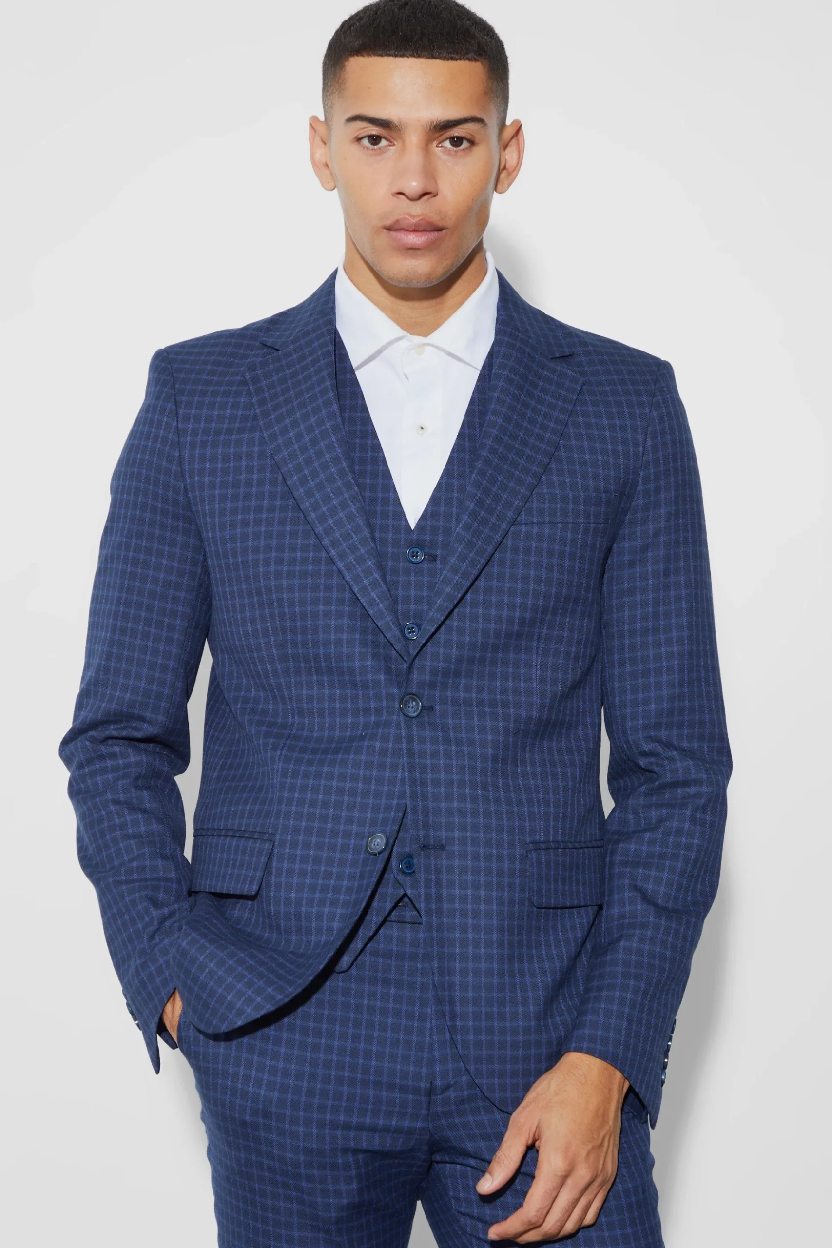 Single Breasted Slim Check Suit Jacket | BoohooMAN UK
