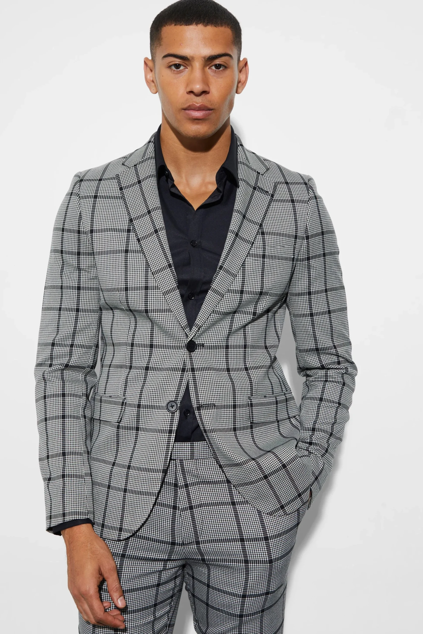 Skinny Check Suit | BoohooMAN UK