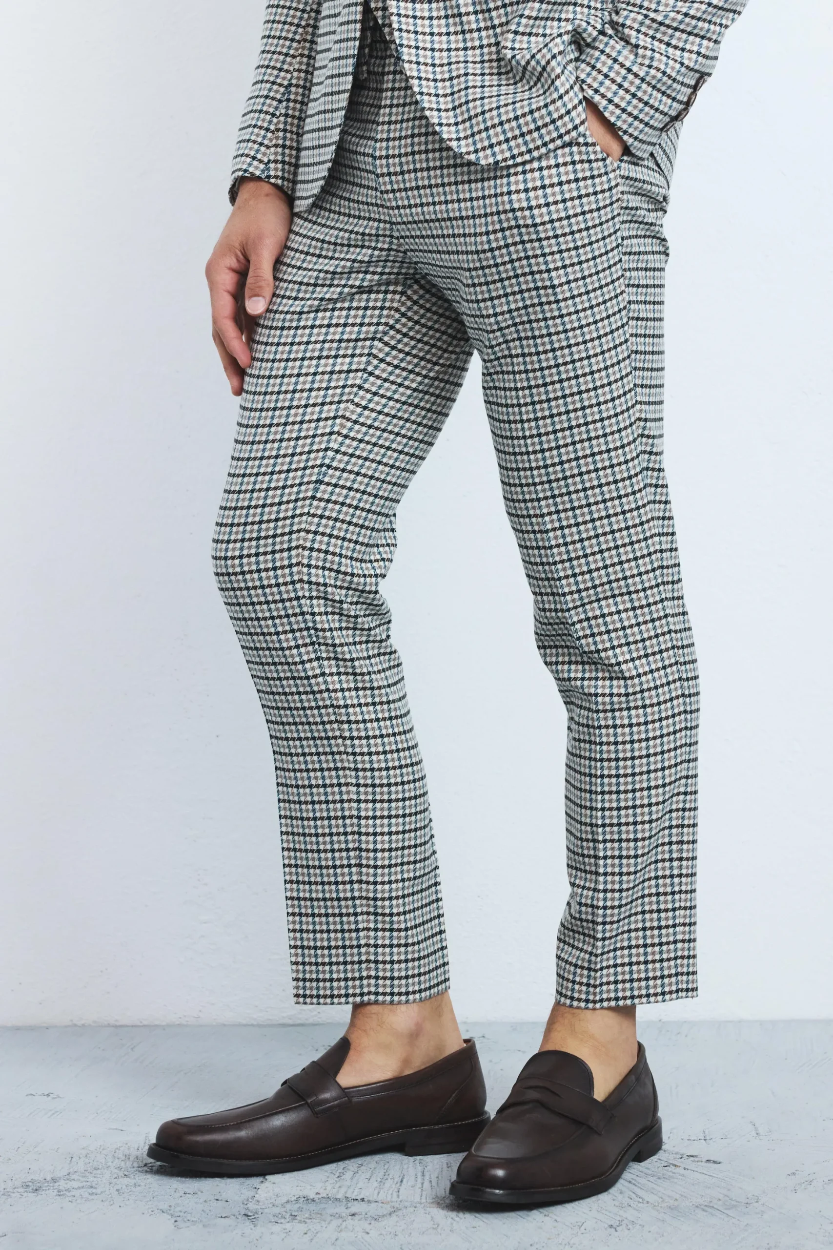 Skinny Cropped Checked Suit Trousers | BoohooMAN UK