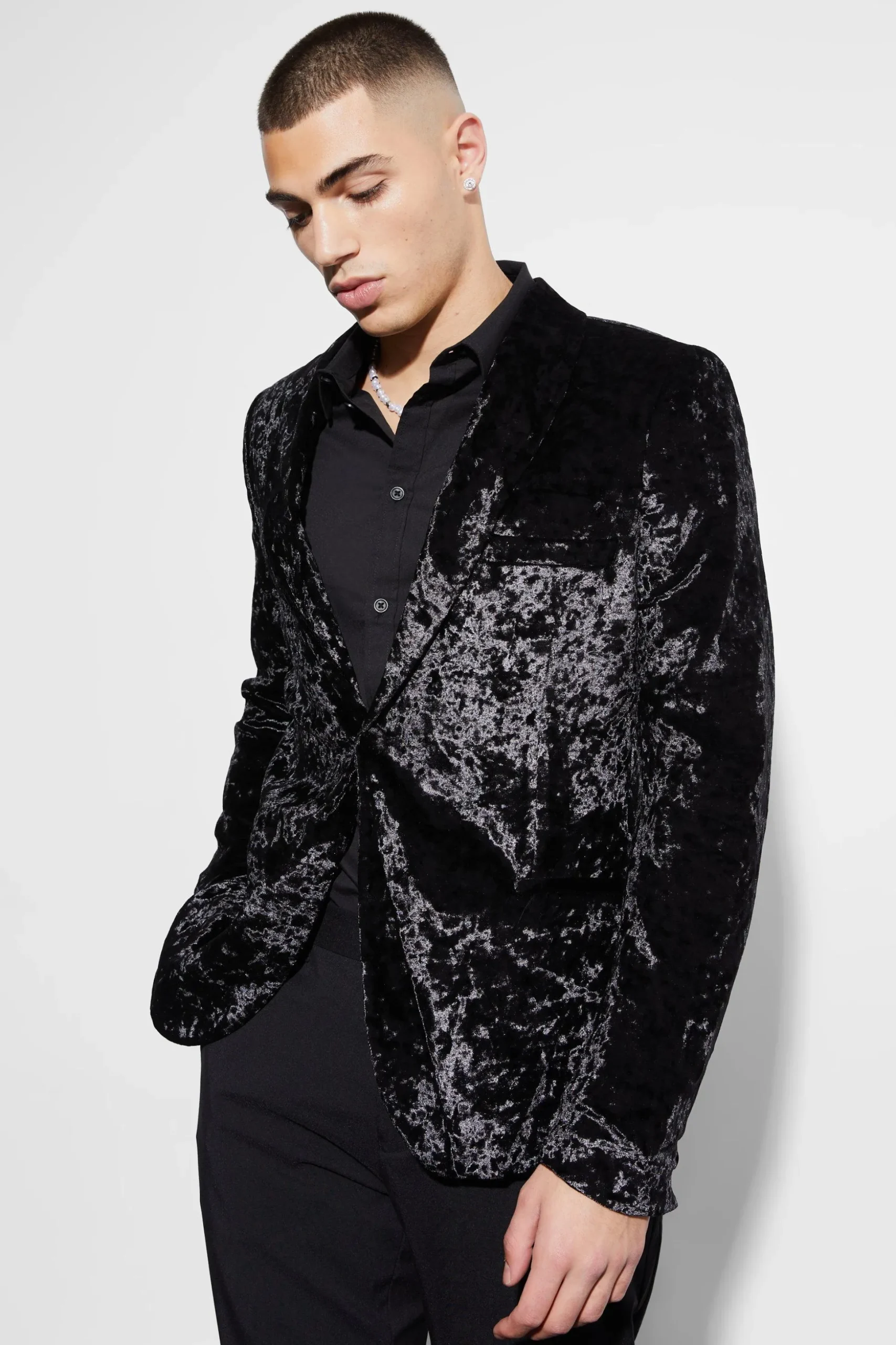 Skinny Crushed Velvet Blazer | BoohooMAN UK