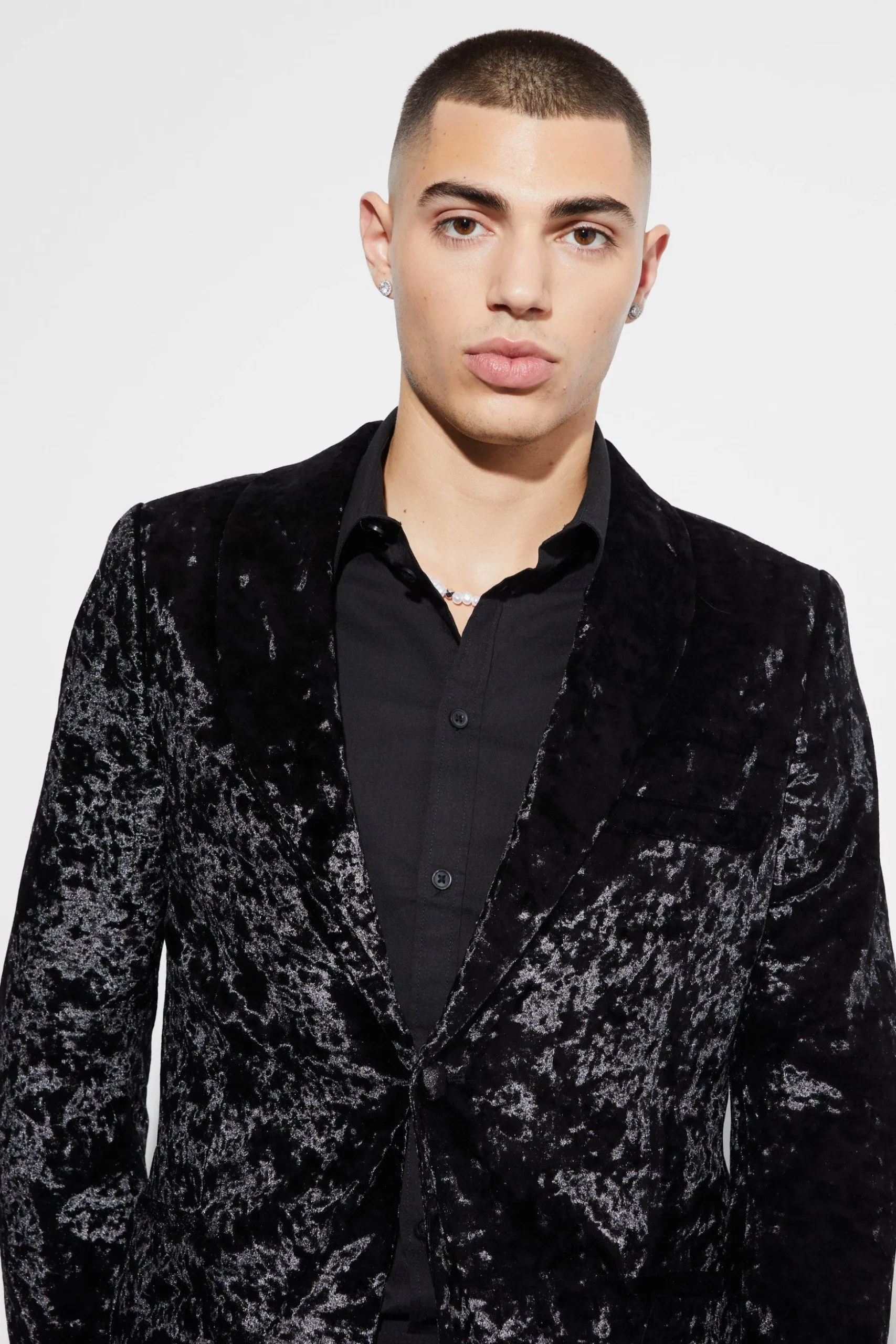 Skinny Crushed Velvet Blazer | BoohooMAN UK