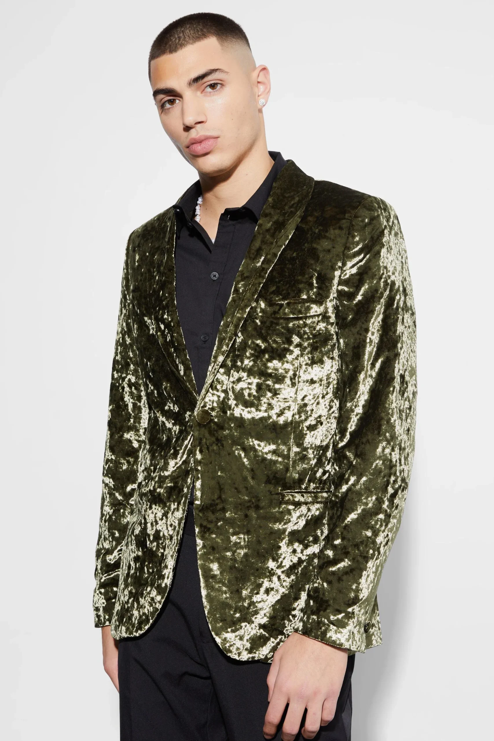 Skinny Crushed Velvet Blazer | BoohooMAN UK