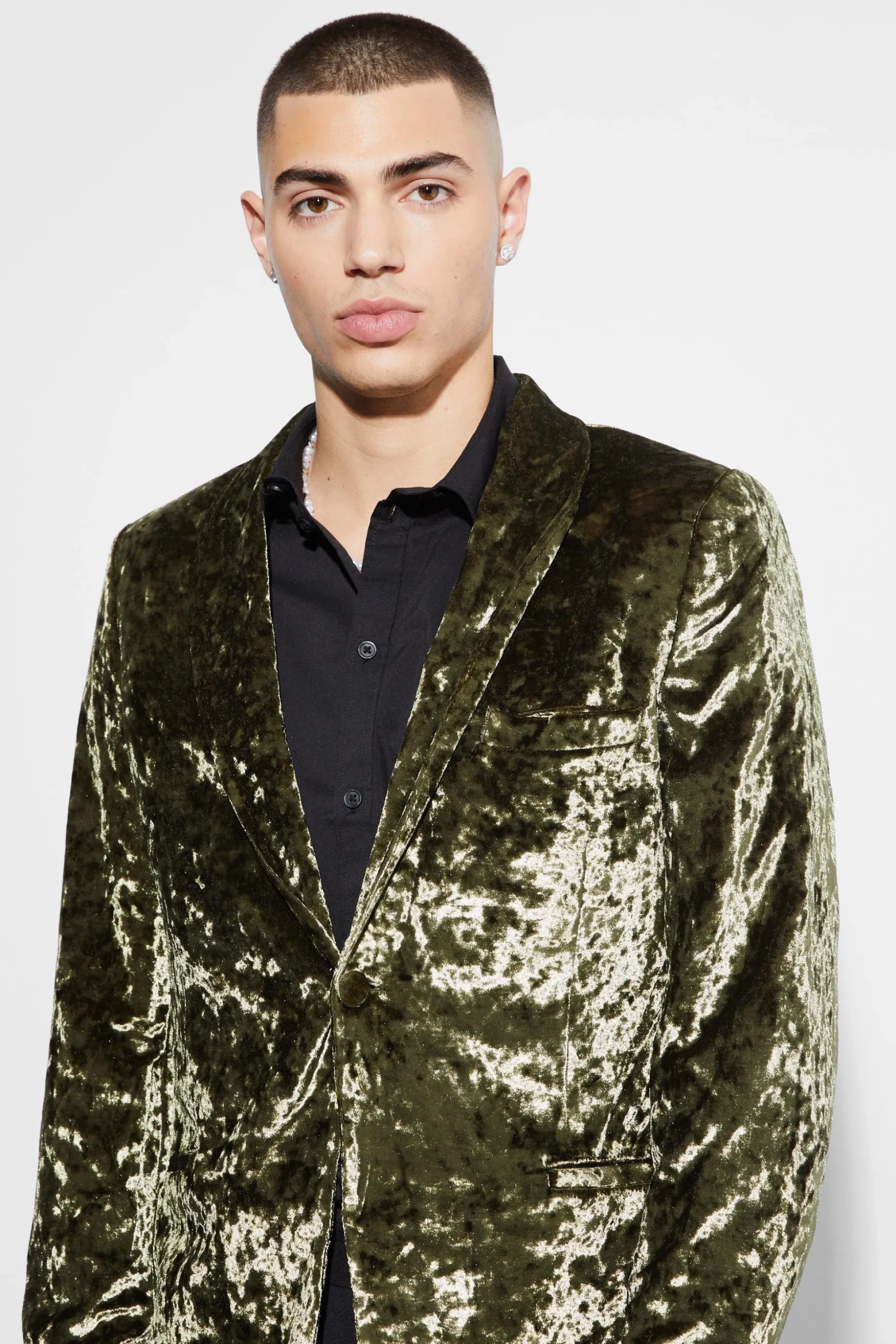 Skinny Crushed Velvet Blazer | BoohooMAN UK