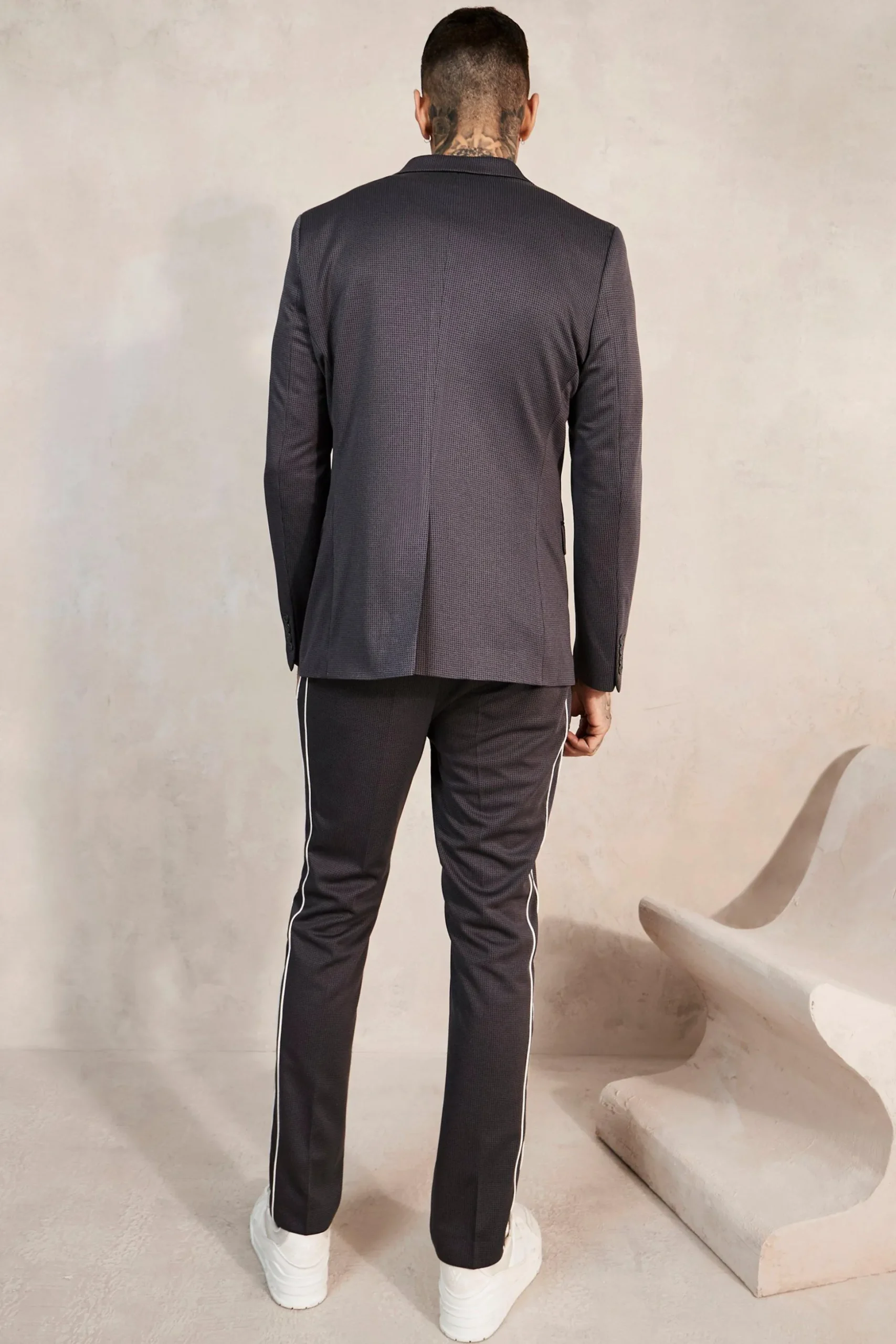 Skinny Dogstooth Side Piping Suit Trousers | BoohooMAN UK