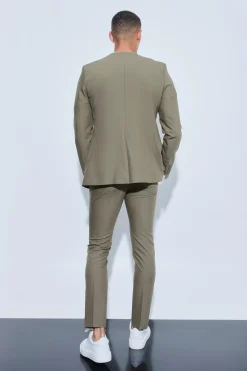 Skinny Fit Collarless Single Breasted Blazer | BoohooMAN UK
