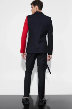 Skinny Fit Colour Block Wrap Front Suit | BoohooMAN UK