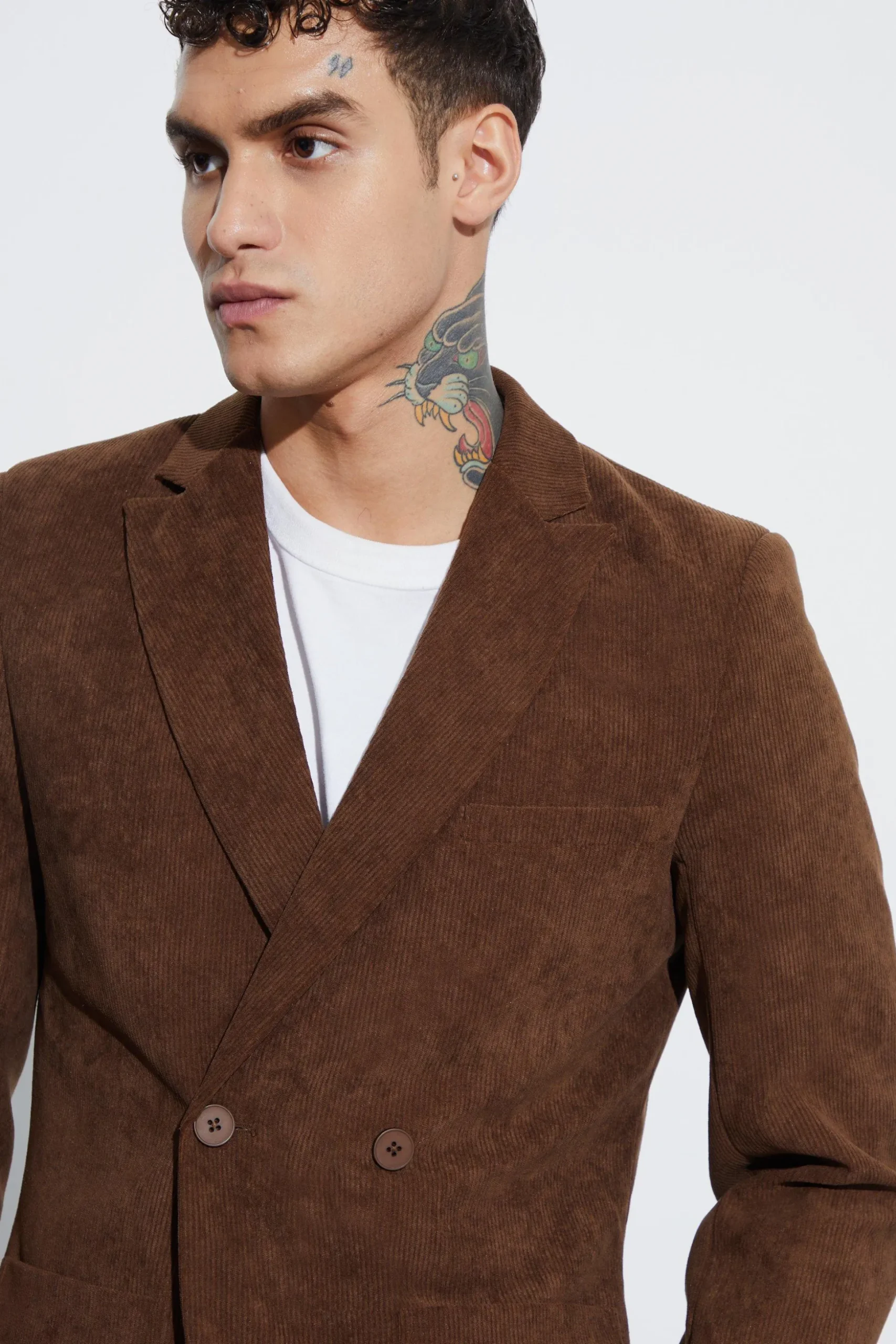 Skinny Fit Double Breasted Corduroy Blazer | BoohooMAN UK