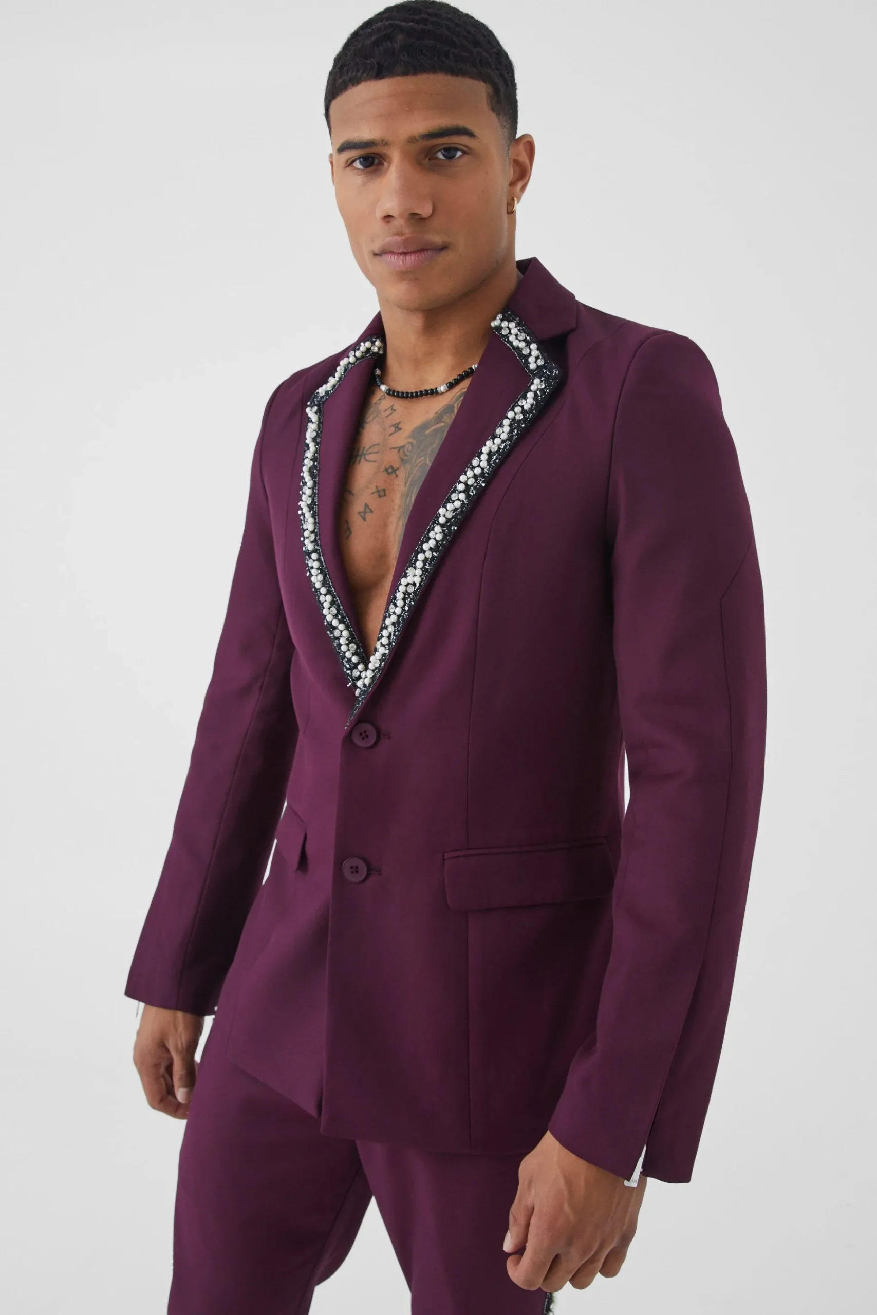 Skinny Fit Embellished Suit | BoohooMAN UK