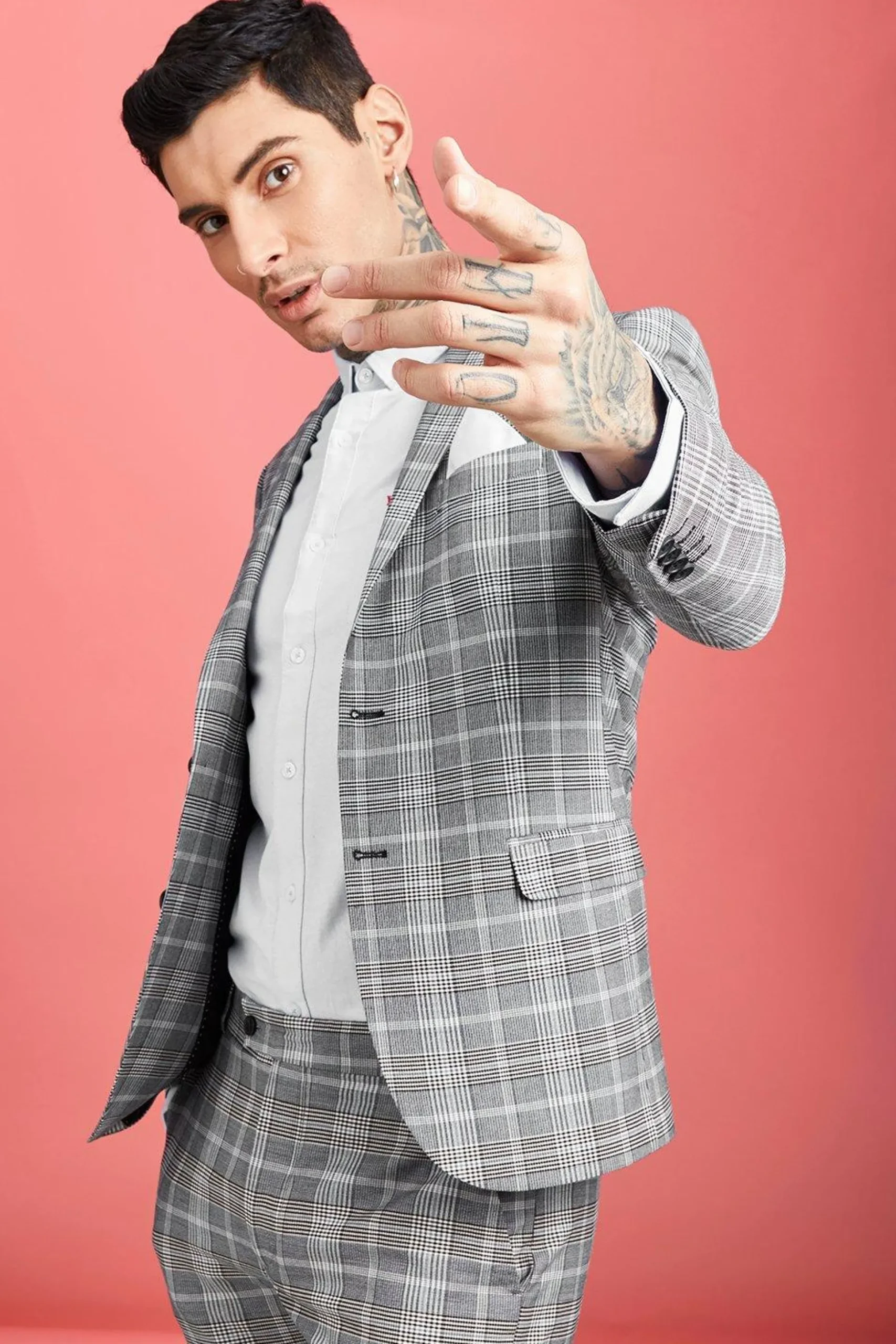 Skinny Fit Prince Of Wales Check Suit Jacket | BoohooMAN UK