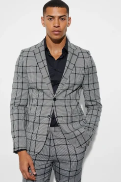 Skinny Fit Single Breasted Check Suit Jacket | BoohooMAN UK