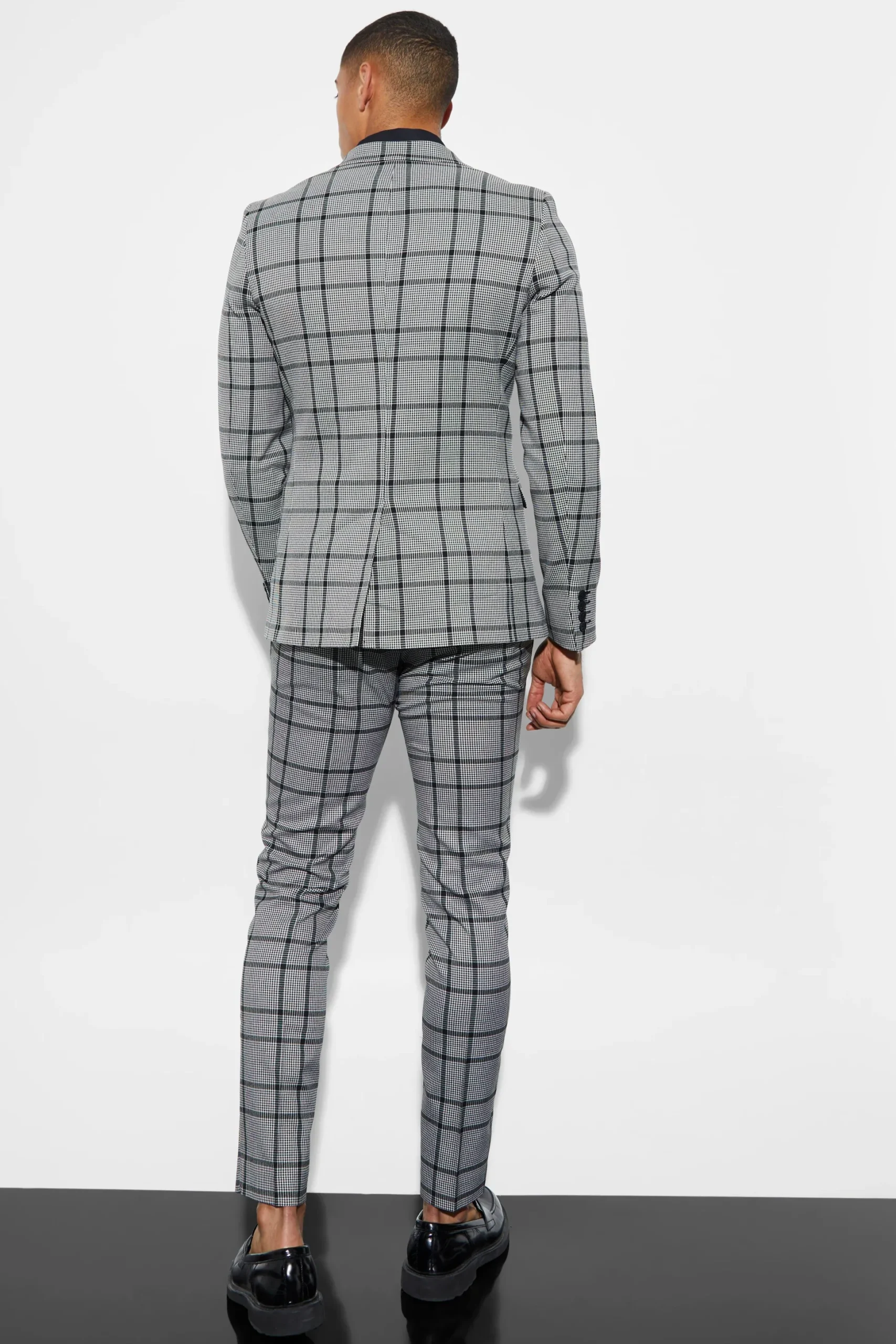 Skinny Fit Single Breasted Check Suit Jacket | BoohooMAN UK