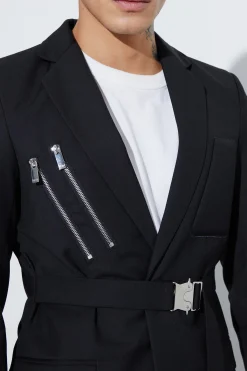Skinny Fit Single Breasted Wrap Belt Blazer | BoohooMAN UK