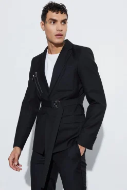 Skinny Fit Zip Detailed Suit | BoohooMAN UK
