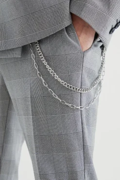 Skinny Flare Pow Check Trouser With Chain | BoohooMAN UK