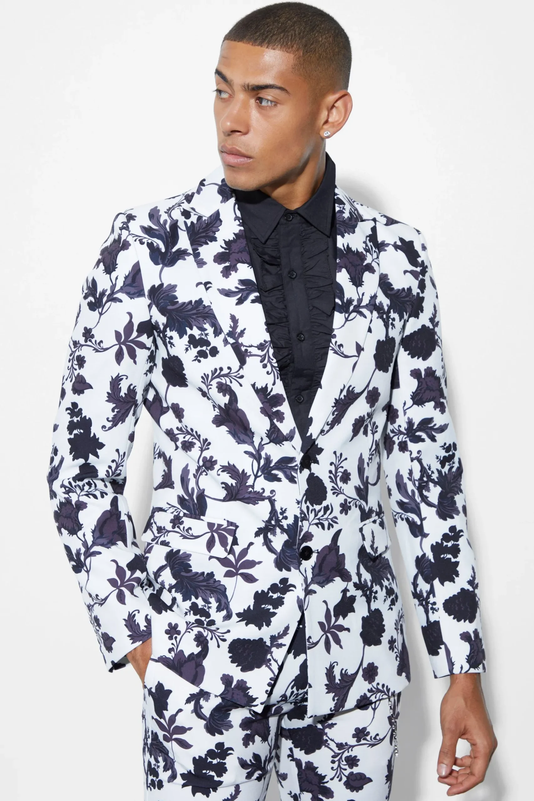 Skinny Floral Printed Suit Jacket | BoohooMAN UK