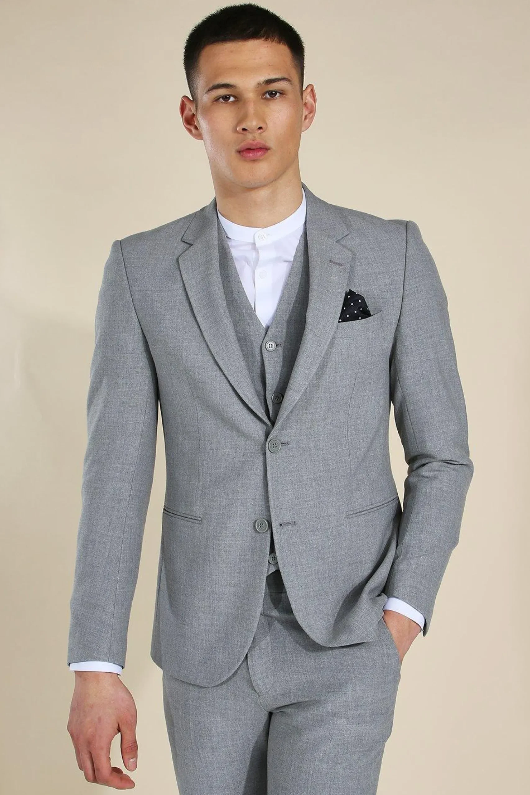 Skinny Grey Single Breasted Jacket | BoohooMAN UK