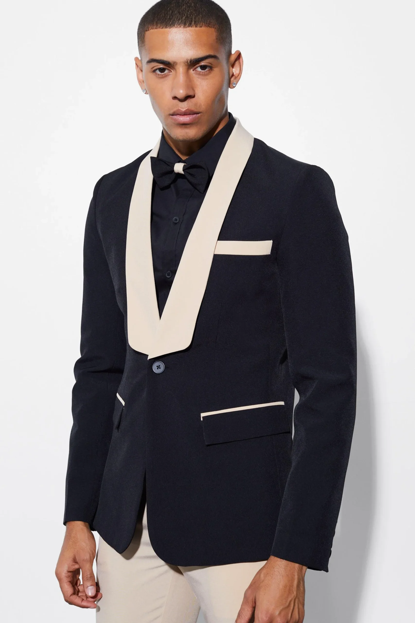 Skinny Shawl Contrast Lapel Suit Jacket | BoohooMAN UK