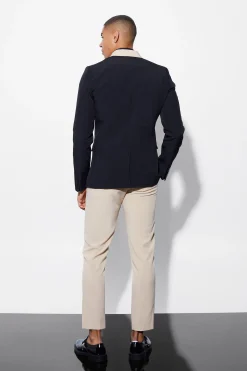 Skinny Shawl Contrast Lapel Suit Jacket | BoohooMAN UK