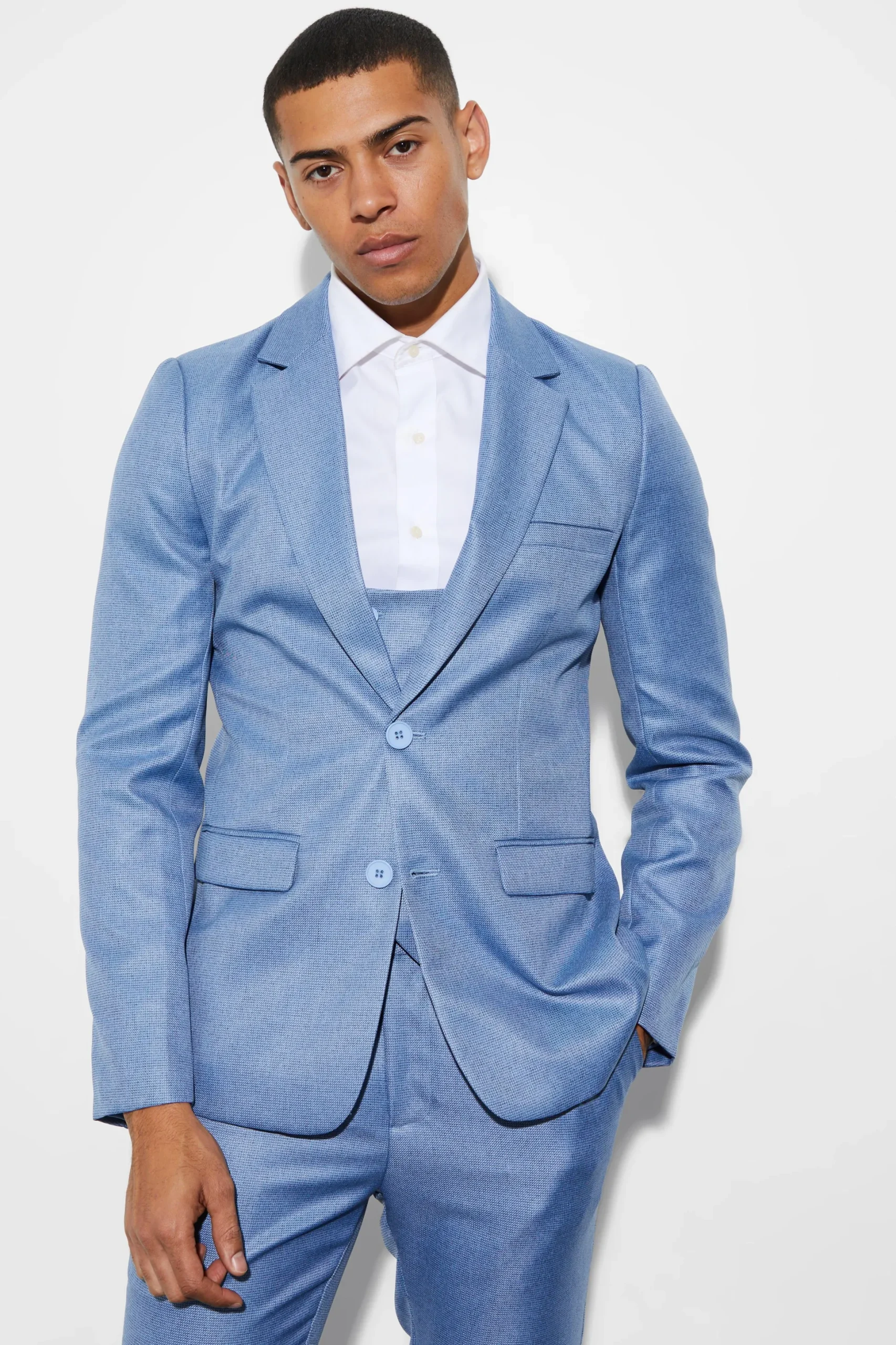 Skinny Single Breast Mini Texture Suit Jacket | BoohooMAN UK
