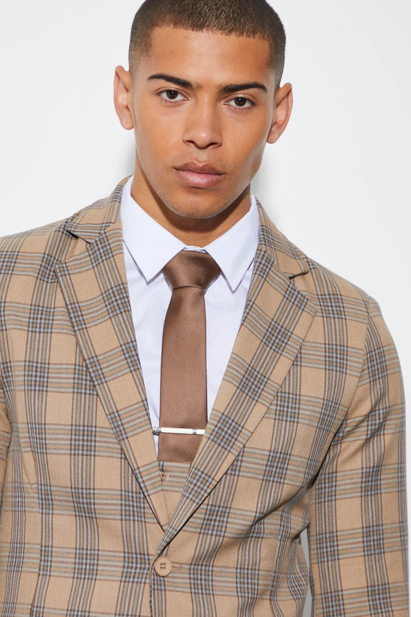 Skinny Single Breasted Check Suit Jacket | BoohooMAN UK