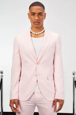 Skinny Single Breasted Linen Suit Jacket | BoohooMAN UK
