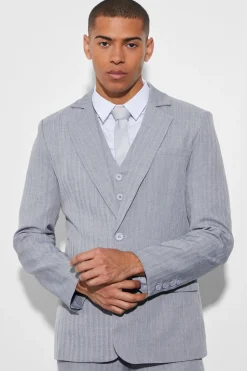 Skinny Single Breasted Textured Suit Jacket | BoohooMAN UK