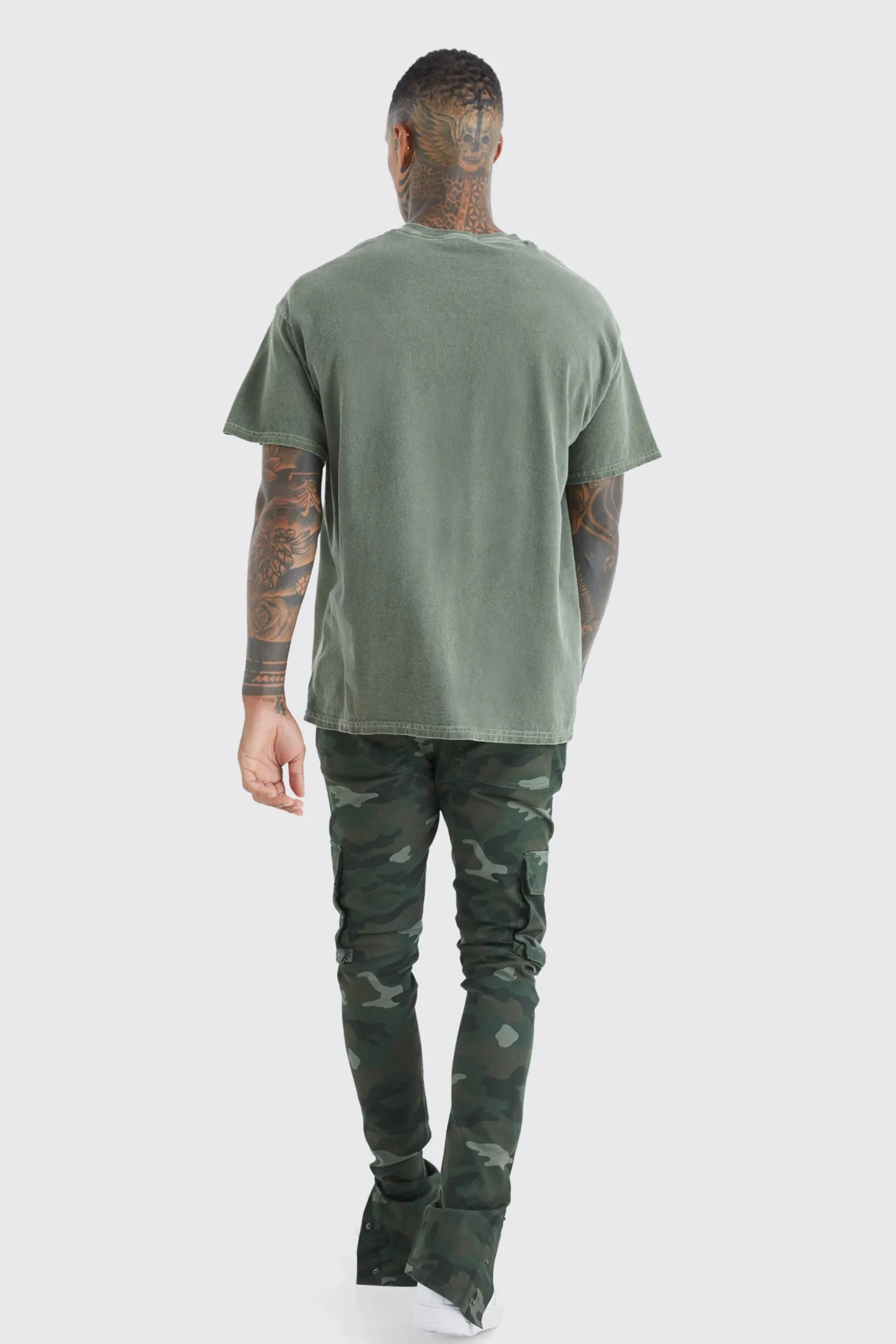 Skinny Stacked Popper Hem Camo Cargo Trouser | BoohooMAN UK