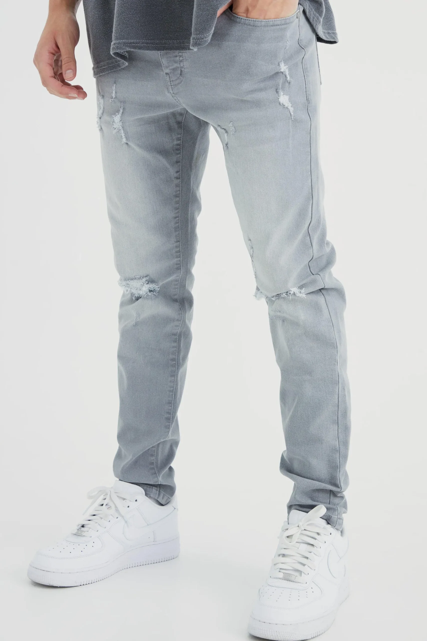 Skinny Stretch Extreme Knee Rip Jeans | BoohooMAN UK