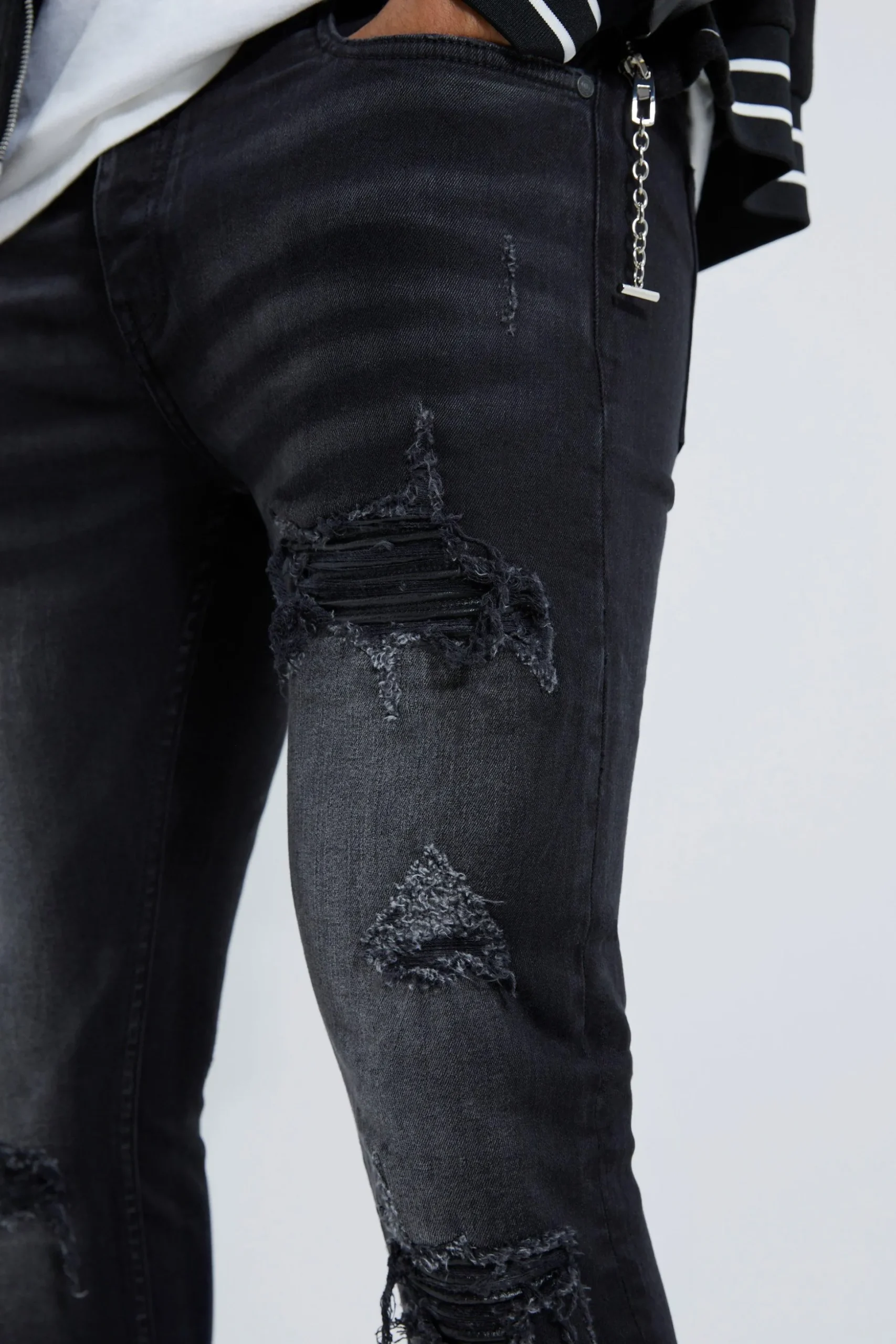 Skinny Stretch Rip And Repair Biker Jeans | BoohooMAN UK