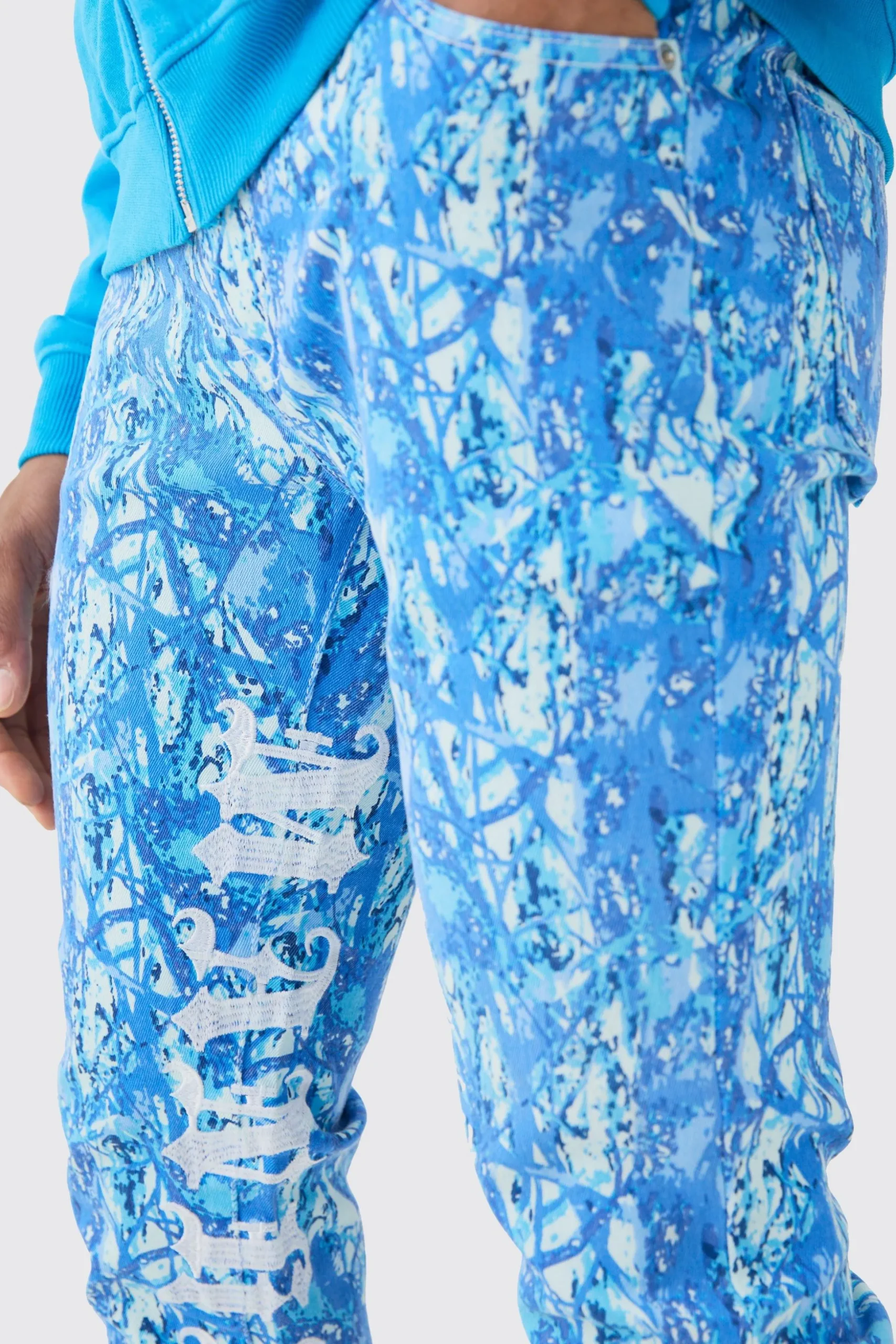 Skinny Stretch Stacked Embroidered Gusset Jeans | BoohooMAN UK