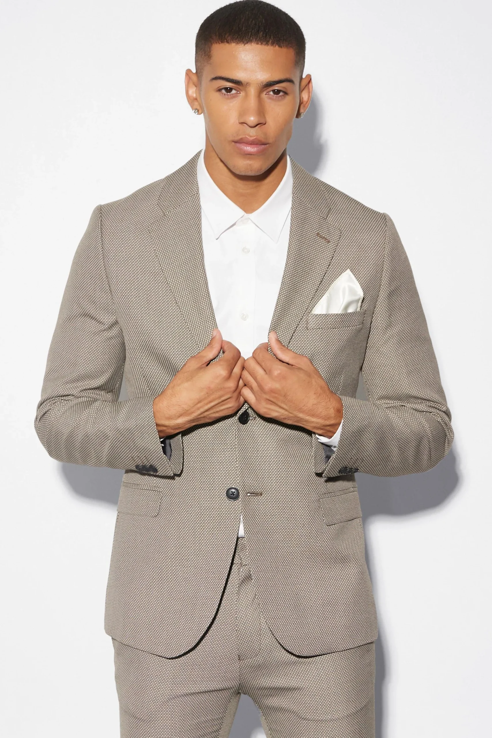 Skinny Textured Suit Jacket | BoohooMAN UK