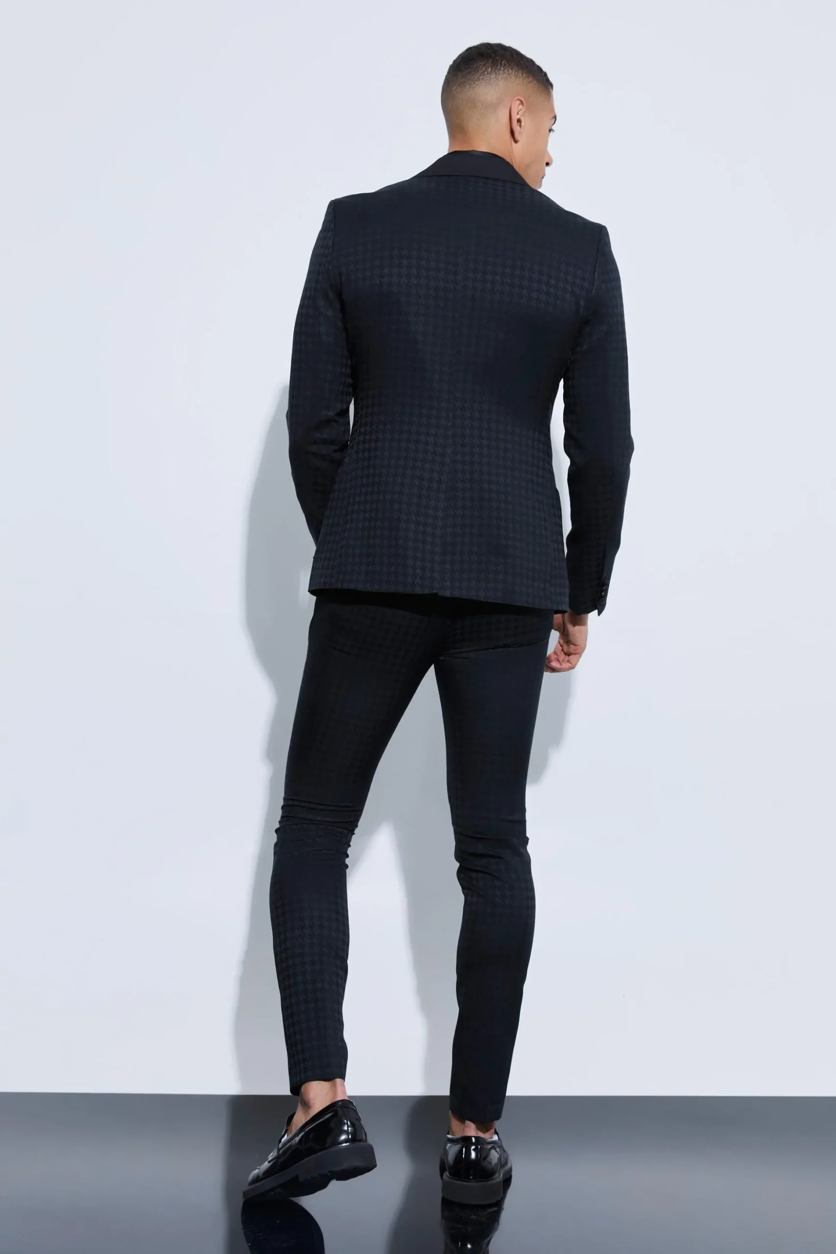 Skinny Tonal Houndstooth Trouser | BoohooMAN UK