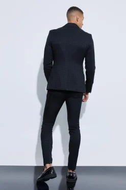 Skinny Tonal Houndstooth Suit | BoohooMAN UK