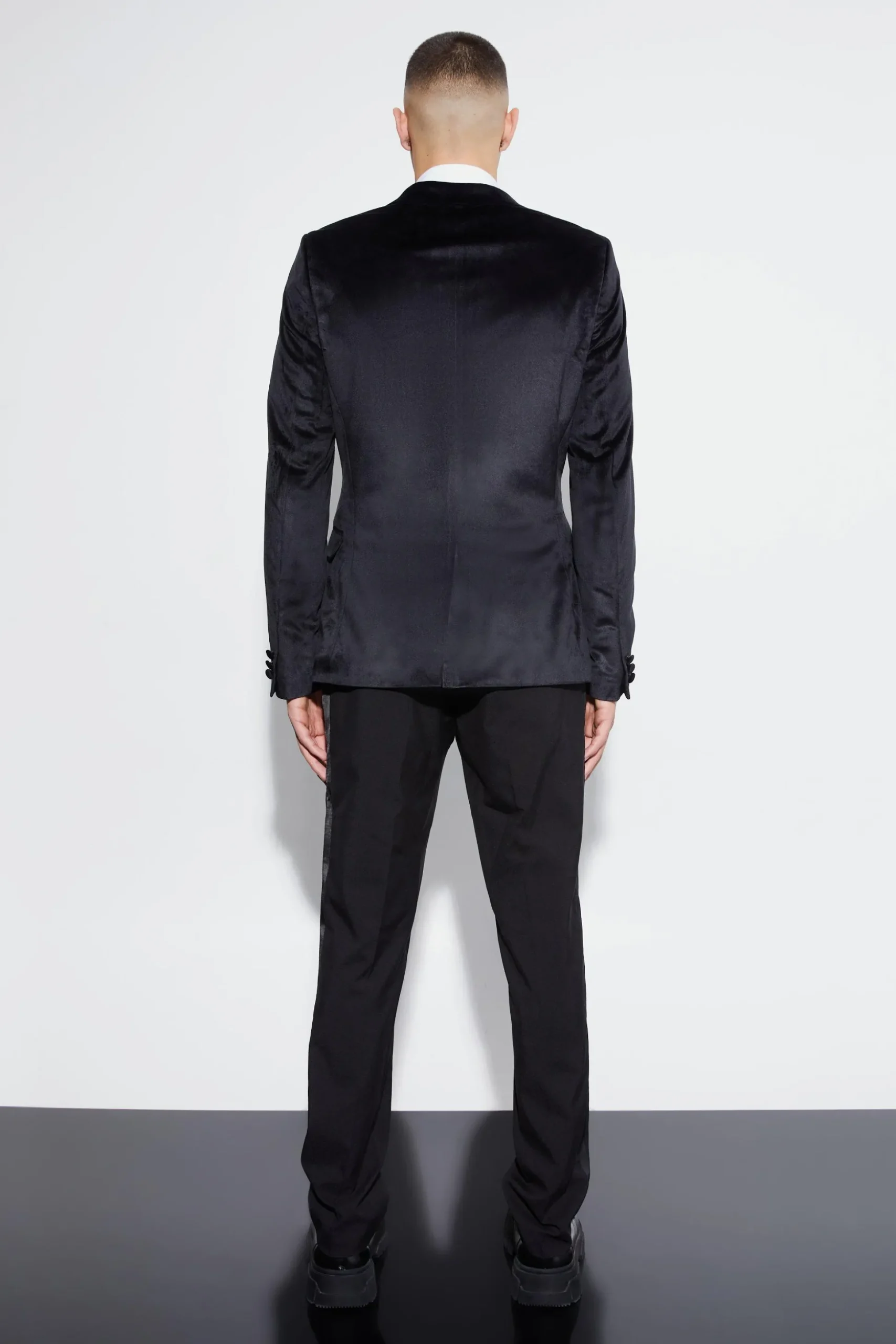 Skinny Velour Double Breasted Suit Jacket | BoohooMAN UK