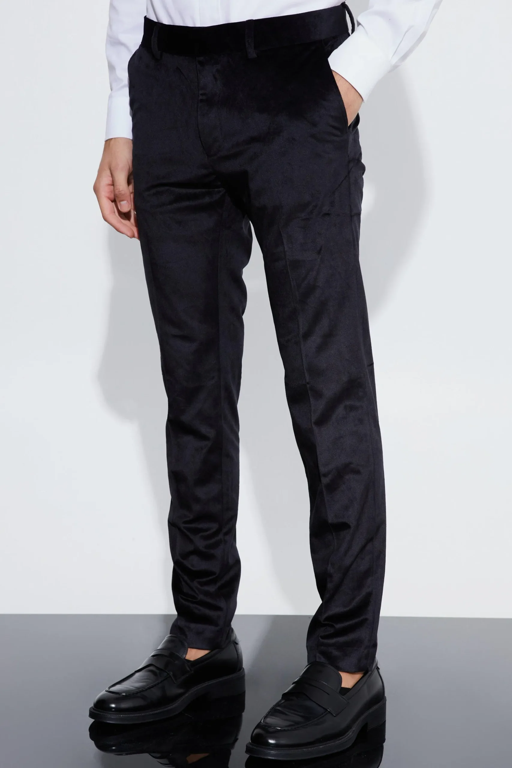 Skinny Velvet Suit Trousers | BoohooMAN UK