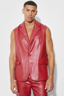 Sleeveless Pu Single Breasted Suit Jacket | BoohooMAN UK