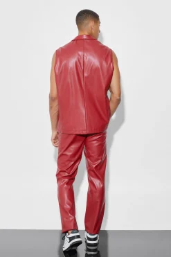 Sleeveless Pu Single Breasted Suit Jacket | BoohooMAN UK