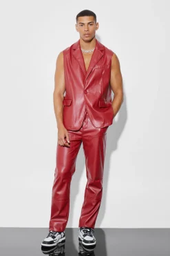 Sleeveless Pu Single Breasted Suit Jacket | BoohooMAN UK
