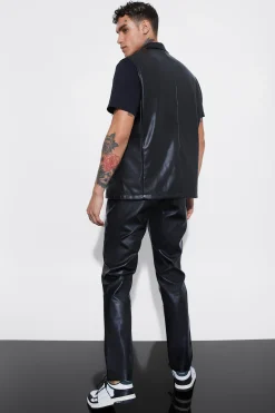Sleeveless Pu Single Breasted Suit Jacket | BoohooMAN UK