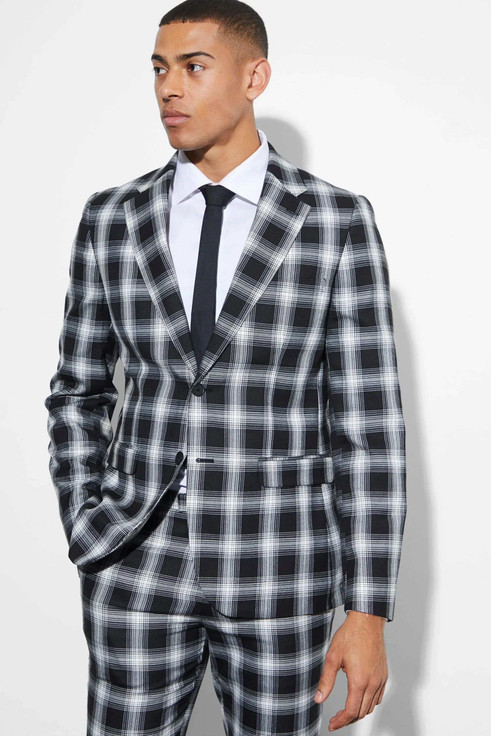Slim Check Suit | BoohooMAN UK