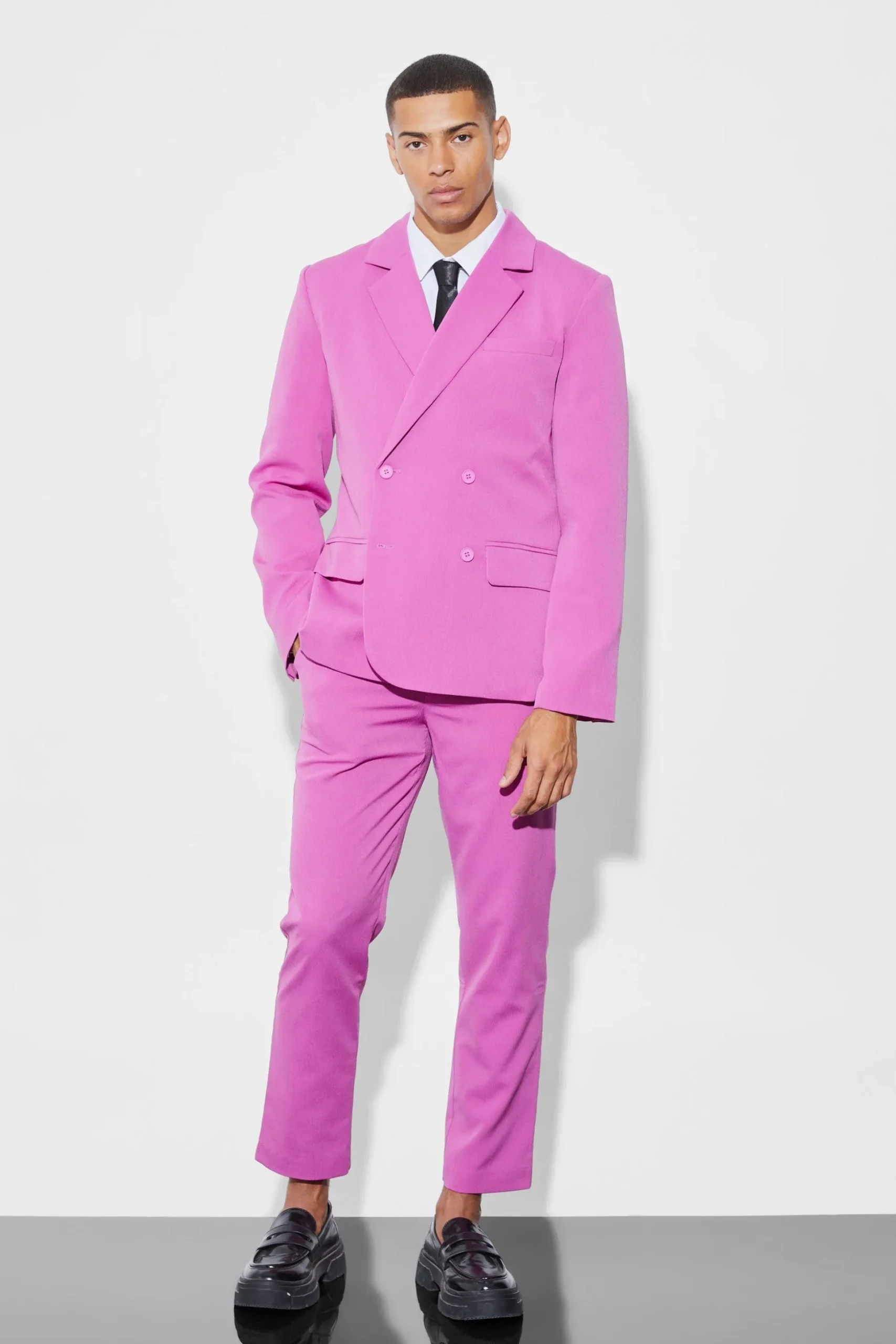 Slim Double Breasted Crinkle Suit | BoohooMAN UK