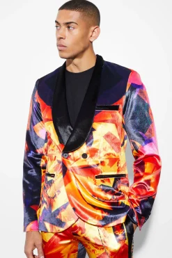 Slim Double Breasted Velour Suit Jacket | BoohooMAN UK