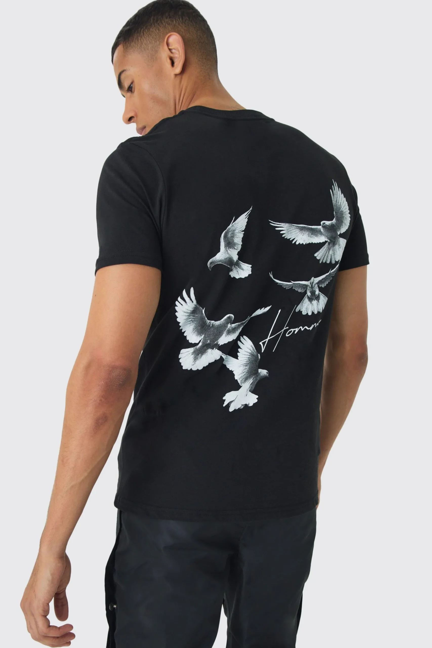 Slim Dove Back Print T-Shirt | BoohooMAN UK