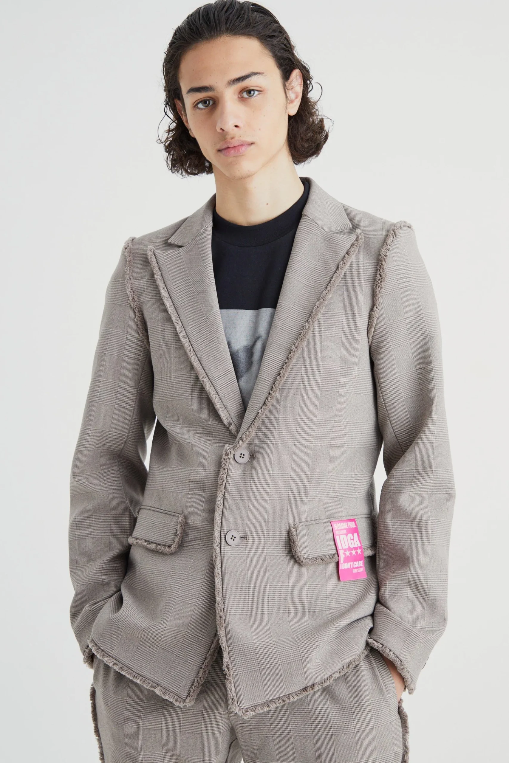 Slim Fit Check Blazer With Distressed Seams | BoohooMAN UK