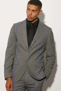 Slim Fit Check Contrast Stitch Suit | BoohooMAN UK