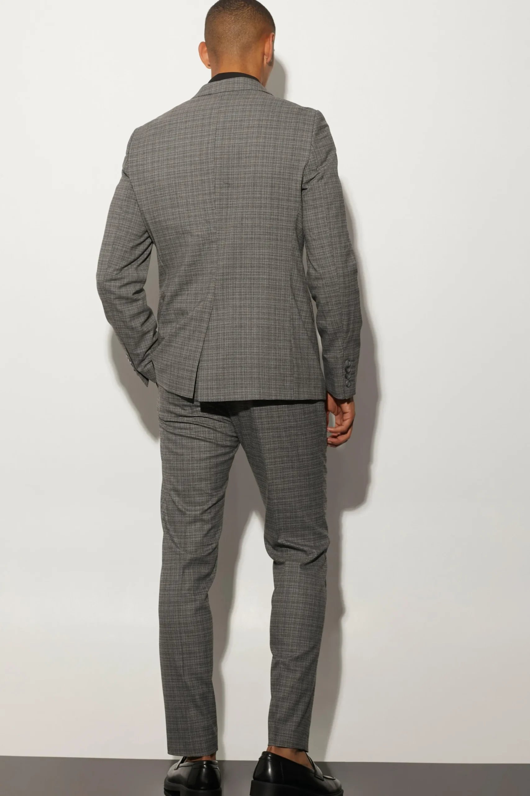 Slim Fit Check Contrast Stitch Suit | BoohooMAN UK