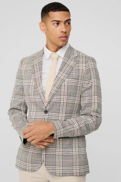 Slim Fit Check Suit | BoohooMAN UK